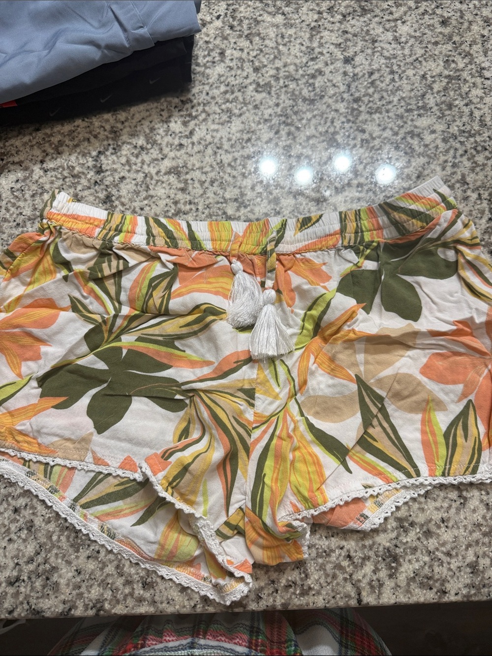 Roxy Tropical Floral High-Waist Shorts in White, Orange & Green